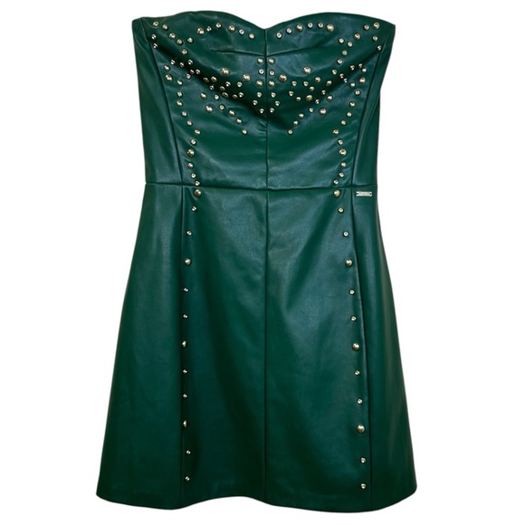 Armani Exchange - Women’s Strapless Dress, Studded Faux-Leather - Green, Size 0 - Picture 4 of 17